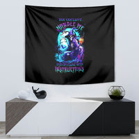 Black witch skull tapestry featuring a colorful skull-and-witch character graphic
