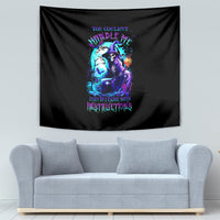 Black witch skull tapestry with blue, purple, and pink glowing witch skull design