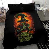 Black duvet with colorful witch skull artwork and two square matching pillowcases