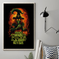 Framed canvas wall art with witch skull graphic and 'Zero Fucks Given' text