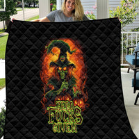 Black quilt with centered witch skull and neon Zero Fucks Given text