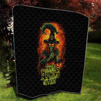 Black quilt with witch skull portrait and neon Zero Fucks Given lettering