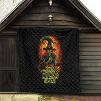 Black outdoor hanging quilt with witch skull graphic and neon Zero Fucks Given