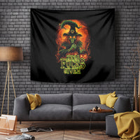 Black wall tapestry with burning skull graphic and “Zero Fucks Given” lettering