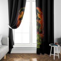 Black window curtain with witch skull artwork and neon "Zero Fucking Given" lettering
