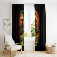 Black curtain panels with tall witch skull center graphic and neon "Zero Fucking Given"