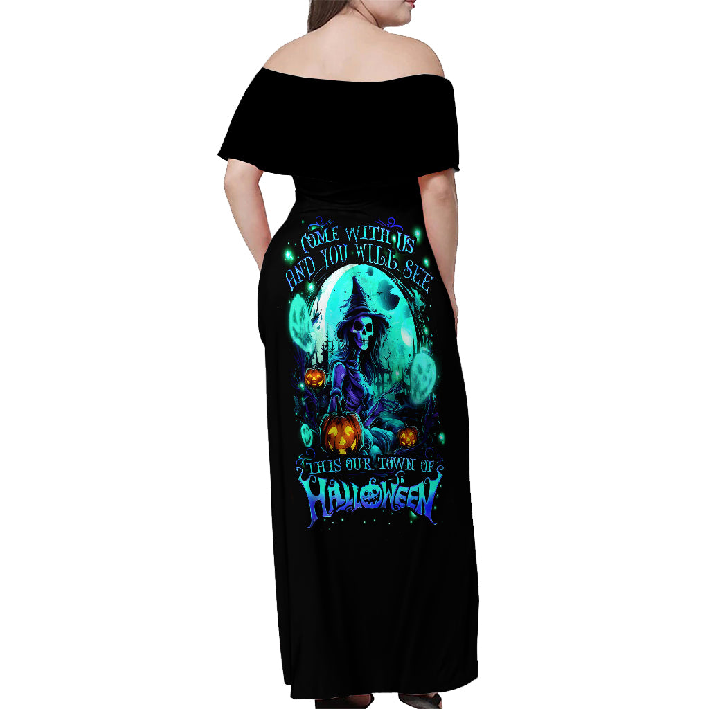 Witch Skull Off Shoulder Maxi Dress Come With Us And You Will See Our Halloween - Wonder Print Shop