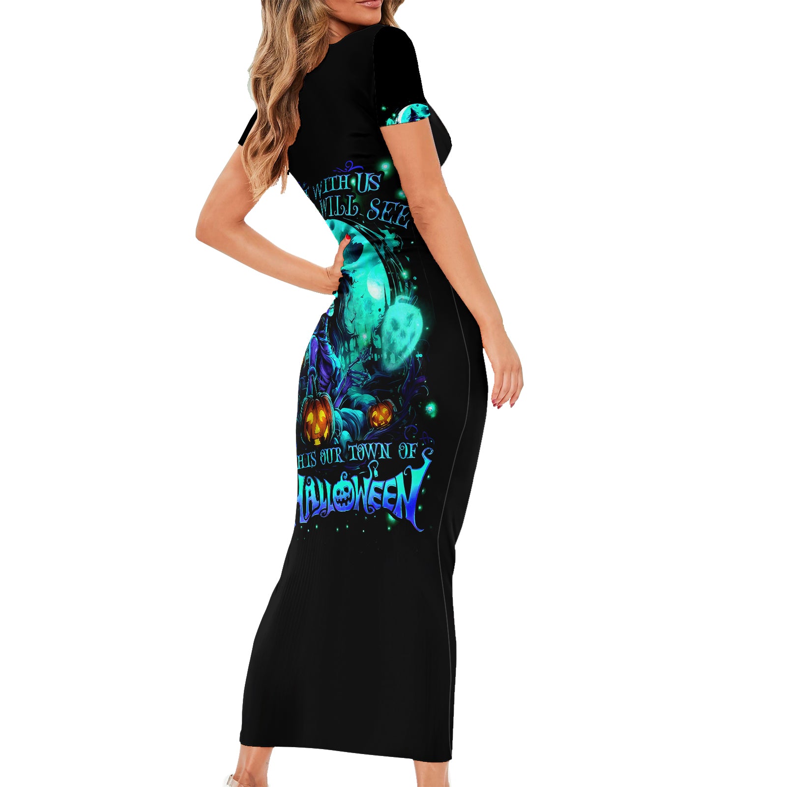 Witch Skull Short Sleeve Bodycon Dress Come With Us And You Will See Our Halloween - Wonder Print Shop