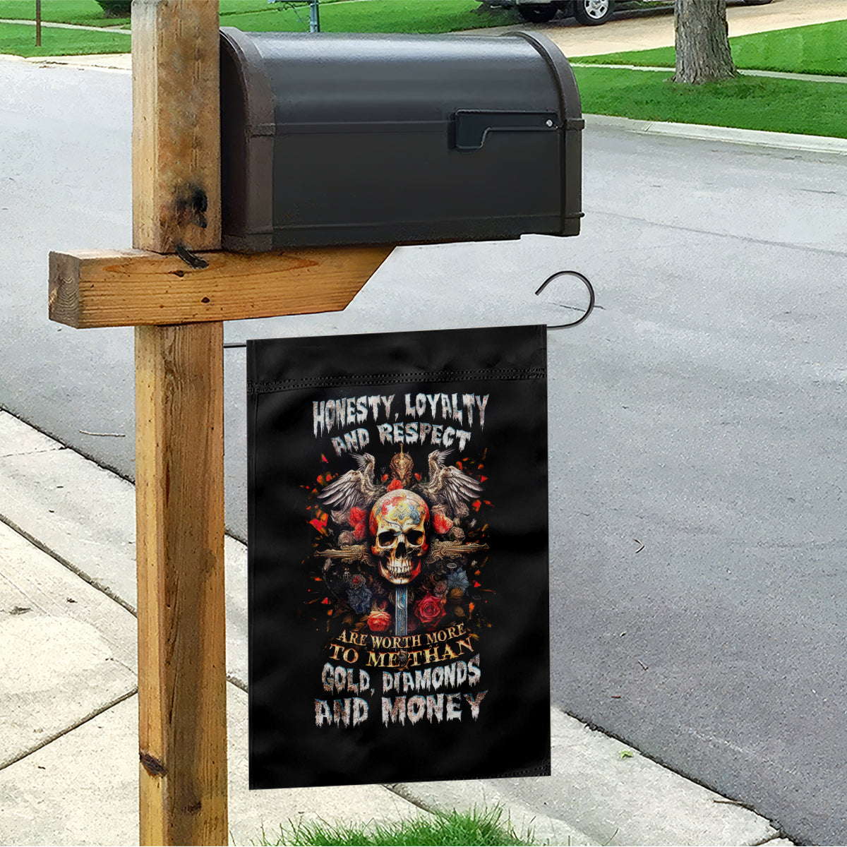 Cross Skull Garden Flag Honesty Loyalty And Respect Worth More Than Gold, Diamond - Wonder Print Shop