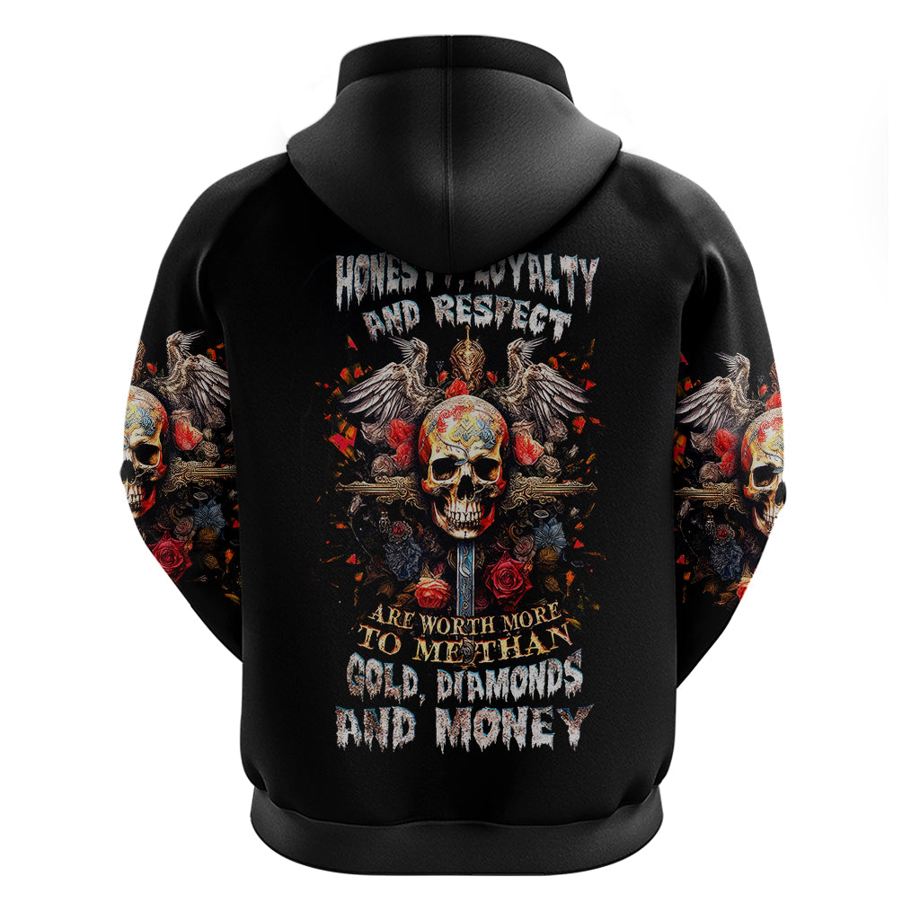 Cross Skull Hoodie Honesty Loyalty And Respect Worth More Than Gold, Diamond - Wonder Print Shop