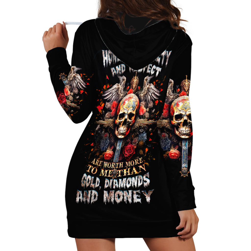 Cross Skull Hoodie Dress Honesty Loyalty And Respect Worth More Than Gold, Diamond - Wonder Print Shop