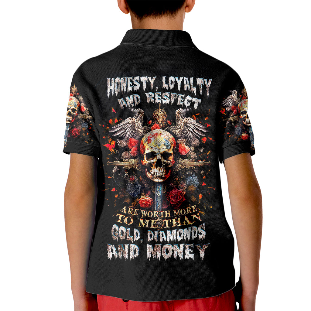 Cross Skull Kid Polo Shirt Honesty Loyalty And Respect Worth More Than Gold, Diamond - Wonder Print Shop