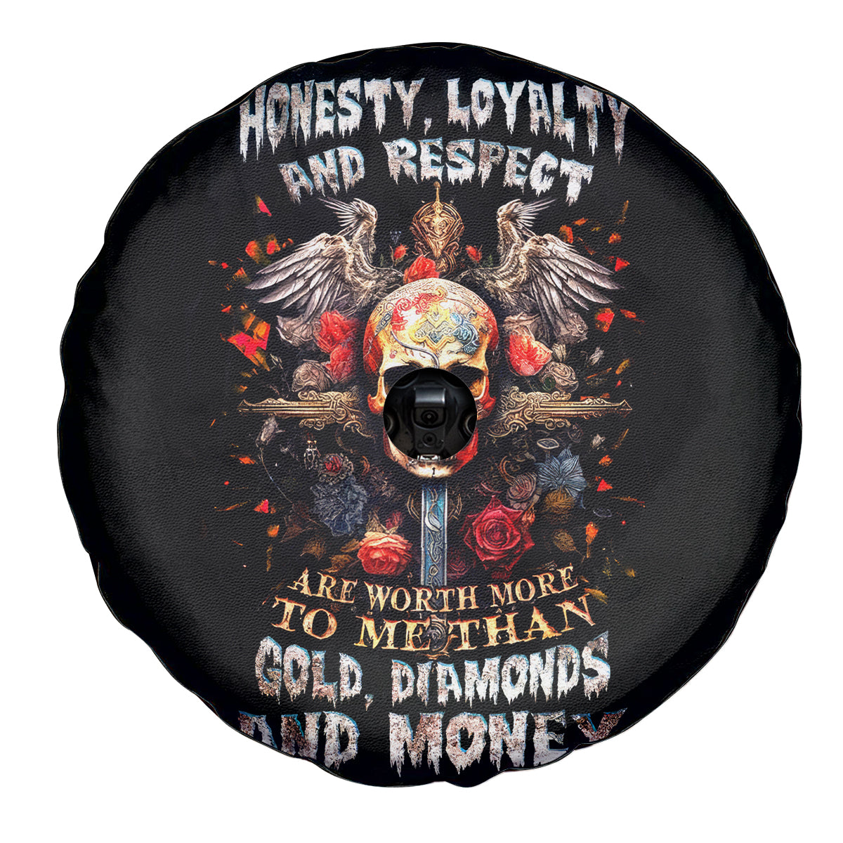 Cross Skull Spare Tire Cover Honesty Loyalty And Respect Worth More Than Gold, Diamond - Wonder Print Shop