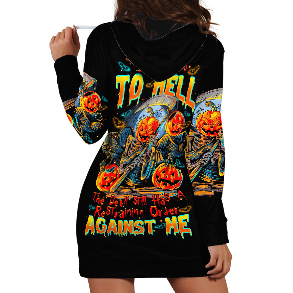 Pumpkin Skull Hoodie Dress I Wan't Go To Hell The Devil Still Restraining Against Me - Wonder Print Shop