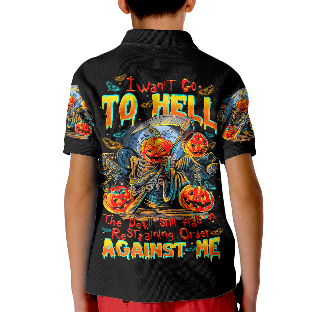 Pumpkin Skull Kid Polo Shirt I Wan't Go To Hell The Devil Still Restraining Against Me - Wonder Print Shop