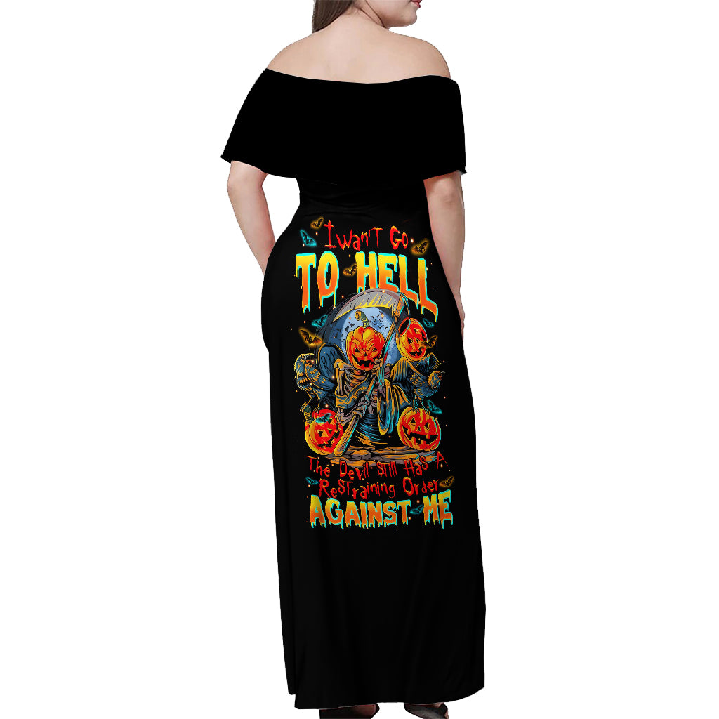 Pumpkin Skull Off Shoulder Maxi Dress I Wan't Go To Hell The Devil Still Restraining Against Me - Wonder Print Shop