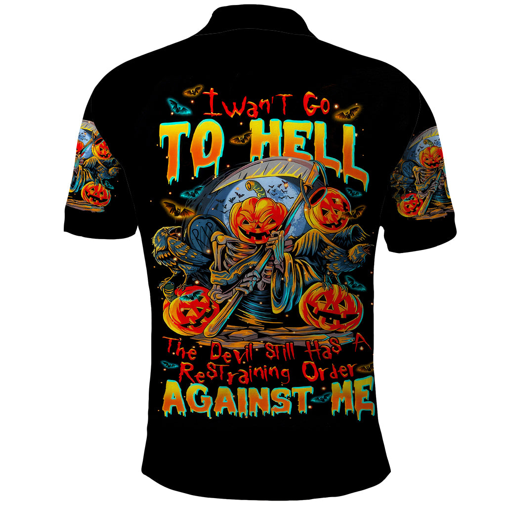 Pumpkin Skull Polo Shirt I Wan't Go To Hell The Devil Still Restraining Against Me - Wonder Print Shop