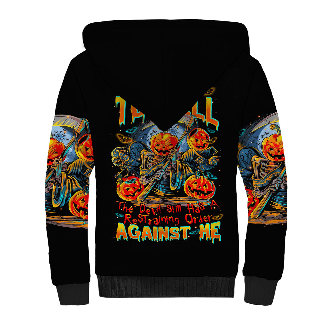 Pumpkin Skull Sherpa Hoodie I Wan't Go To Hell The Devil Still Restraining Against Me - Wonder Print Shop