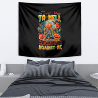 Black wall tapestry with colorful devil-skull and flame graphic