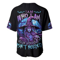 Black baseball jersey with purple witch and skull graphic on front