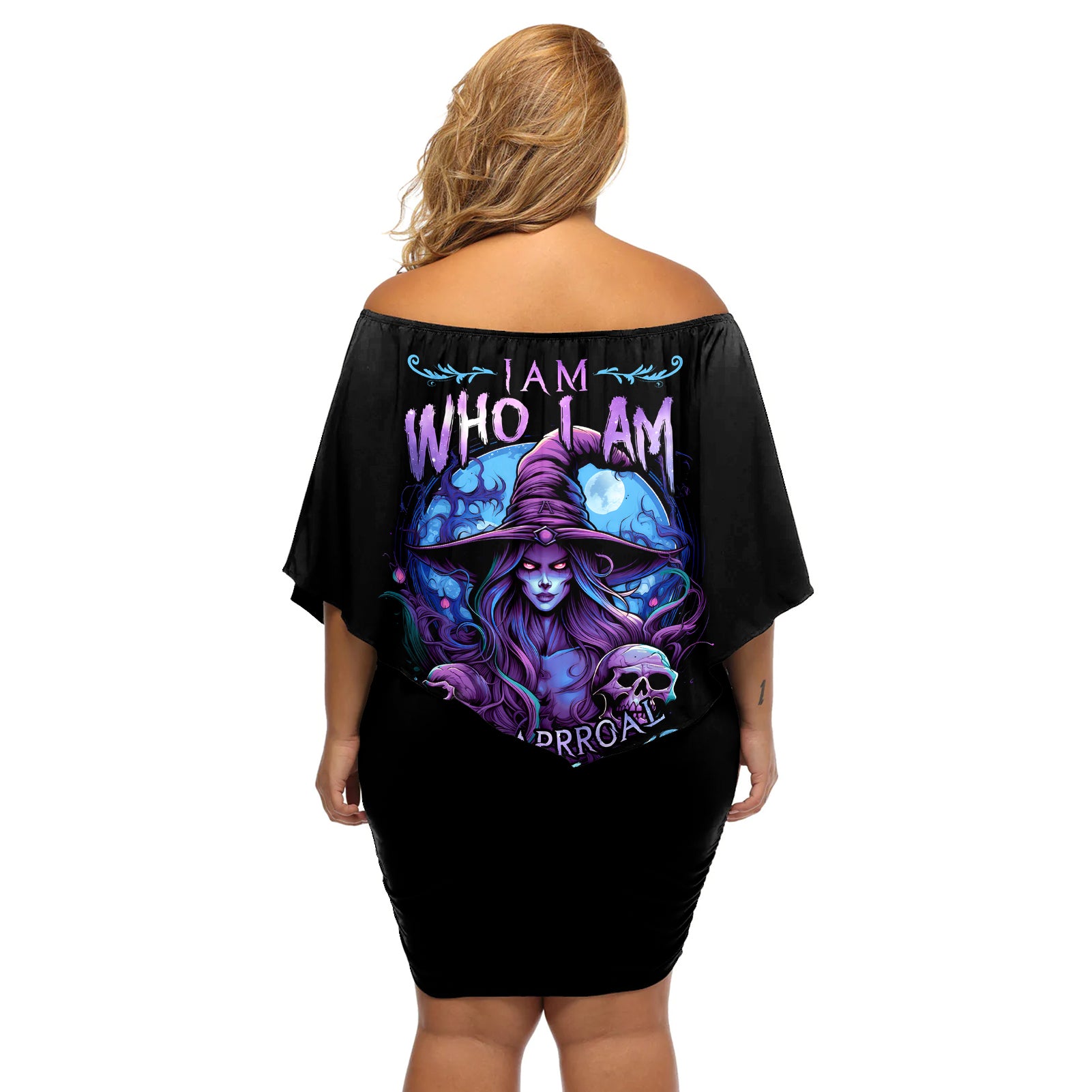 Witch Skull Off Shoulder Short Dress Iam Who Iam Your Approval Isn't Need - Wonder Print Shop