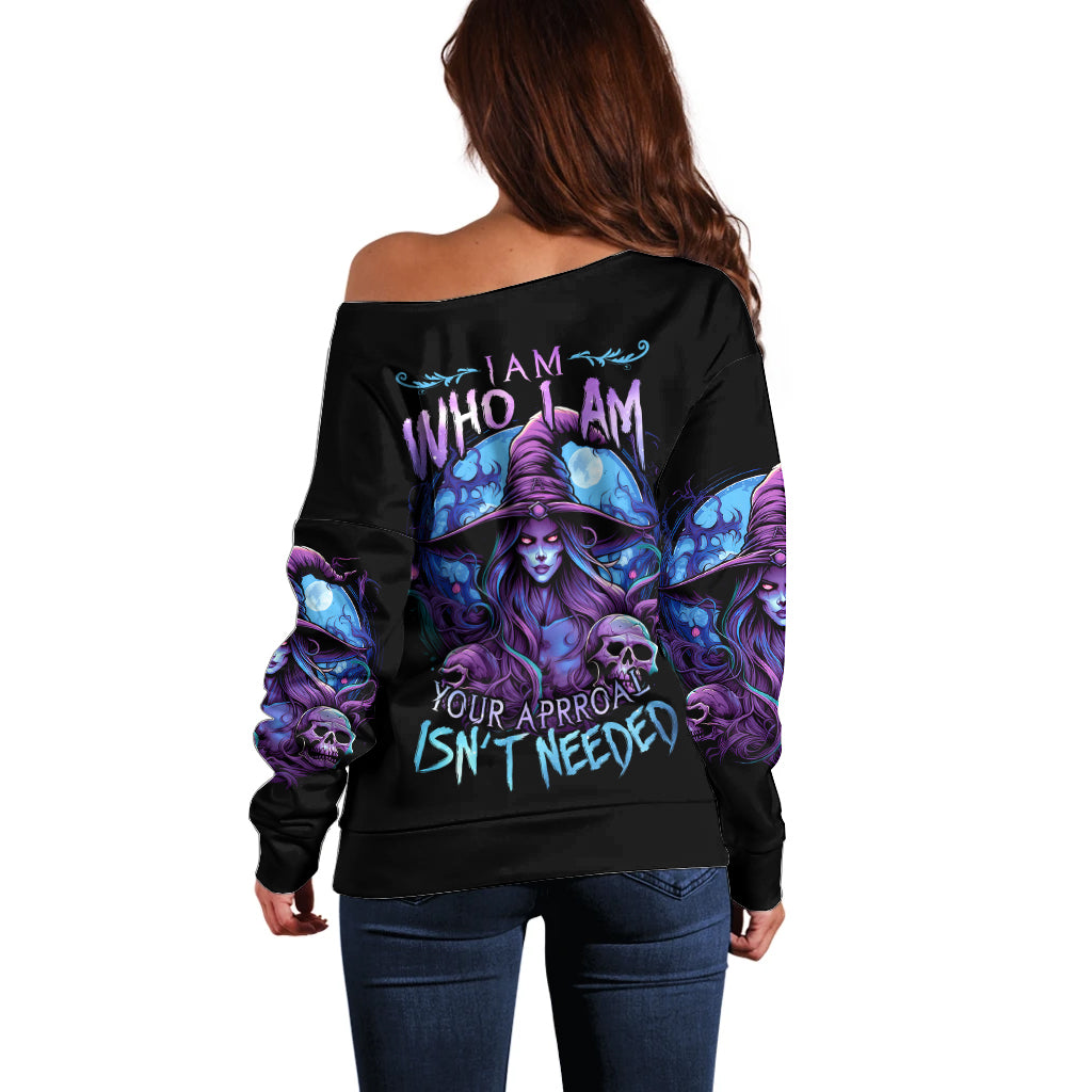 Witch Skull Off Shoulder Sweater Iam Who Iam Your Approval Isn't Need - Wonder Print Shop