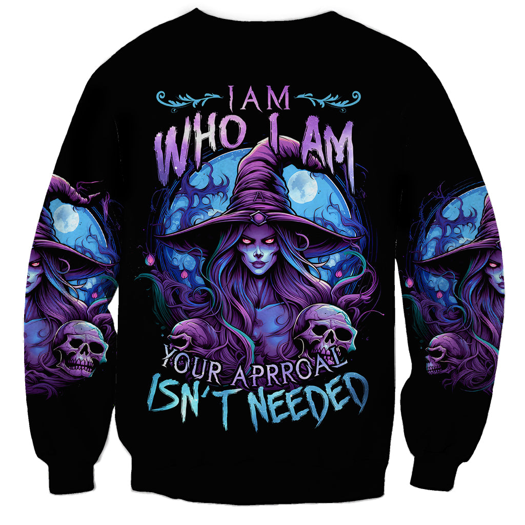 Black unisex sweatshirt with witch hat skull graphic and blue-purple lettering