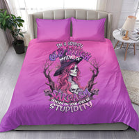 Purple witch skull duvet cover set with grumpy woman sarcasm graphic and matching pillowcases