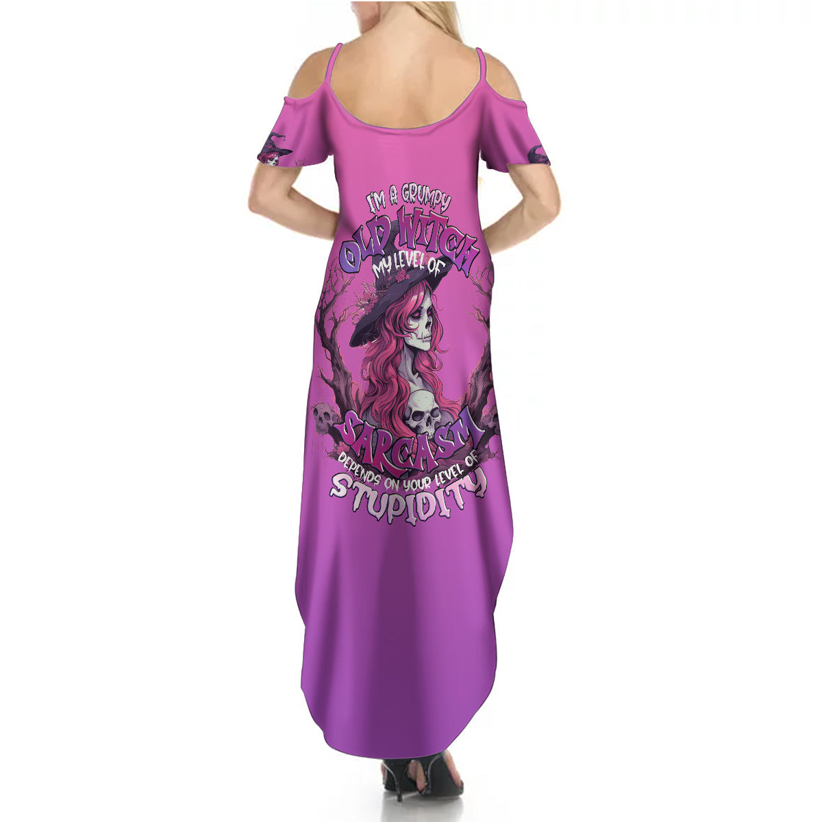 Witch Skull Summer Maxi Dress i'm A Grumpy Old Lady Sarcasm Depends On Your Stupidity - Wonder Print Shop