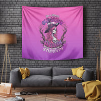 Pink wall tapestry featuring a grumpy witch skull graphic and sarcasm text
