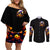 Pumpkin Witch Skull Couples Matching Off Shoulder Short Dress and Long Sleeve Button Shirt In My Defense The Moon Was Full And I Was Left Unsupervided - Wonder Print Shop