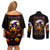 Pumpkin Witch Skull Couples Matching Off Shoulder Short Dress and Long Sleeve Button Shirt In My Defense The Moon Was Full And I Was Left Unsupervided - Wonder Print Shop