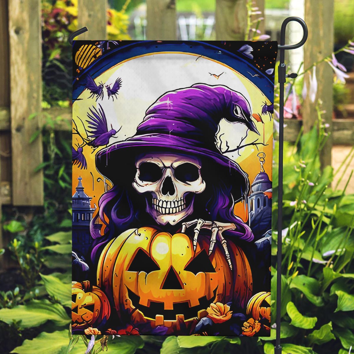 Pumpkin Witch Skull Garden Flag In My Defense The Moon Was Full And I Was Left Unsupervided - Wonder Print Shop