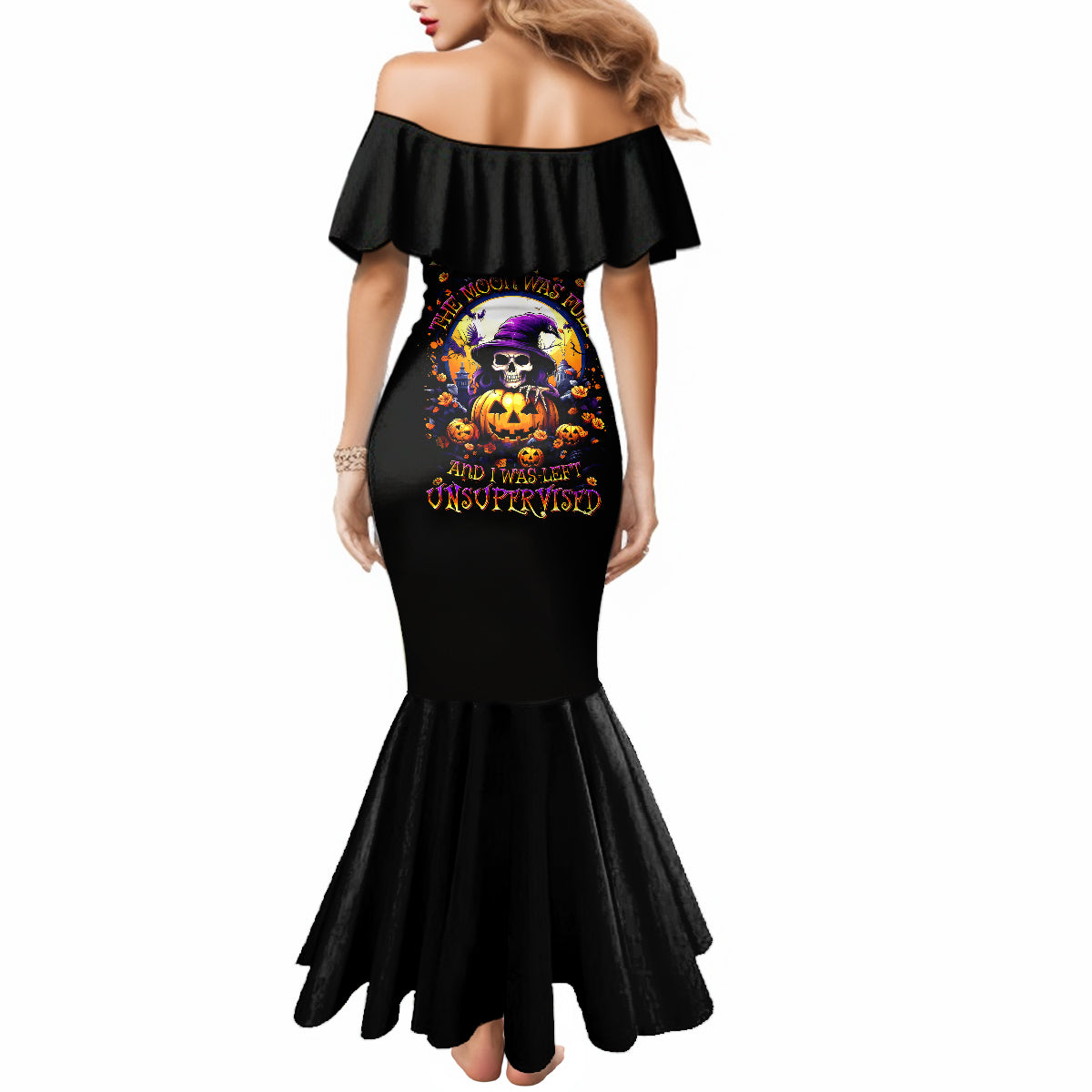 Pumpkin Witch Skull Mermaid Dress In My Defense The Moon Was Full And I Was Left Unsupervided - Wonder Print Shop