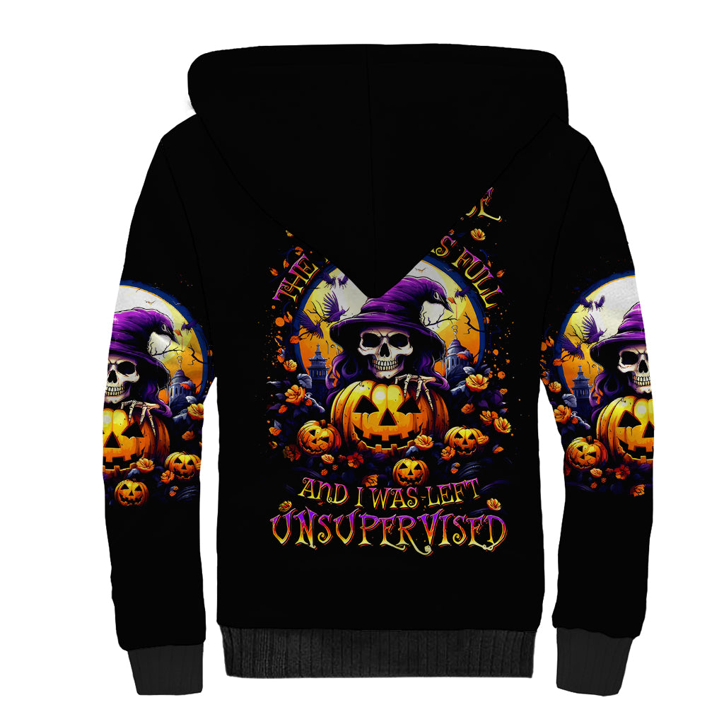 Pumpkin Witch Skull Sherpa Hoodie In My Defense The Moon Was Full And I Was Left Unsupervided - Wonder Print Shop