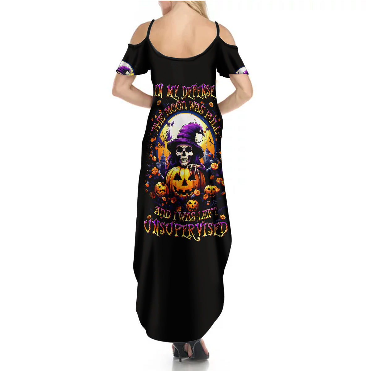 Pumpkin Witch Skull Summer Maxi Dress In My Defense The Moon Was Full And I Was Left Unsupervided - Wonder Print Shop