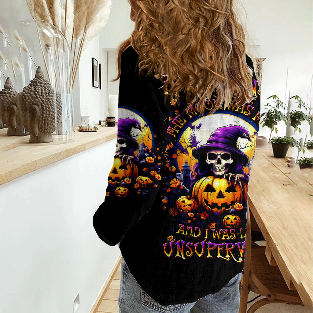 Pumpkin Witch Skull Women Casual Shirt In My Defense The Moon Was Full And I Was Left Unsupervided