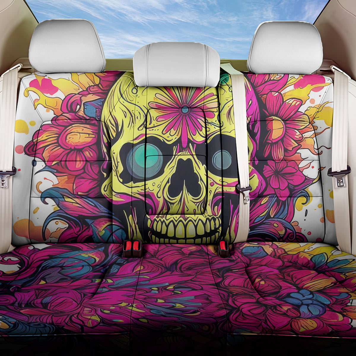 Flower Skull Back Car Seat Cover Judge Me When You're Perfect Otherwise Shut Up - Wonder Print Shop