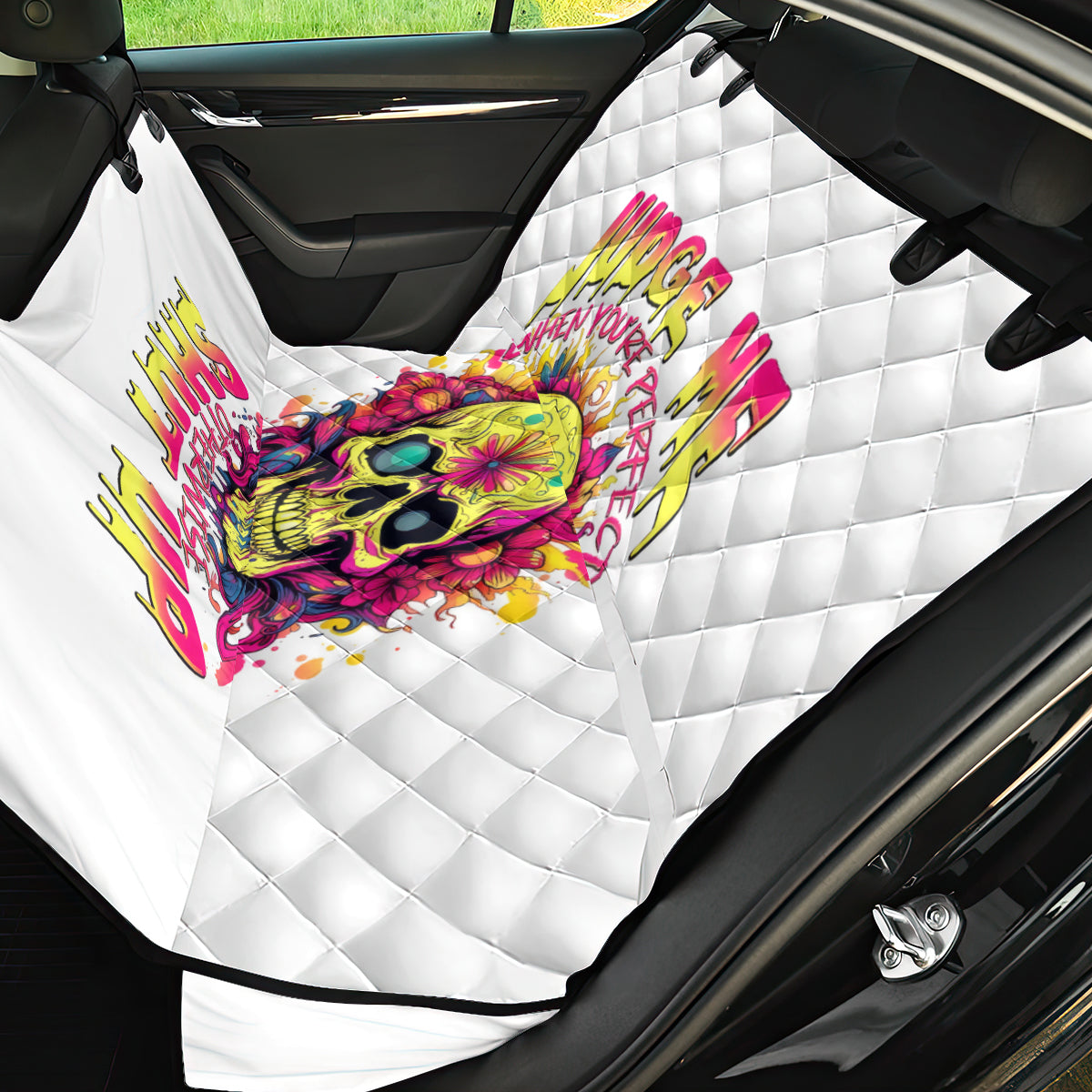 Flower Skull Back Car Seat Cover Judge Me When You're Perfect Otherwise Shut Up - Wonder Print Shop