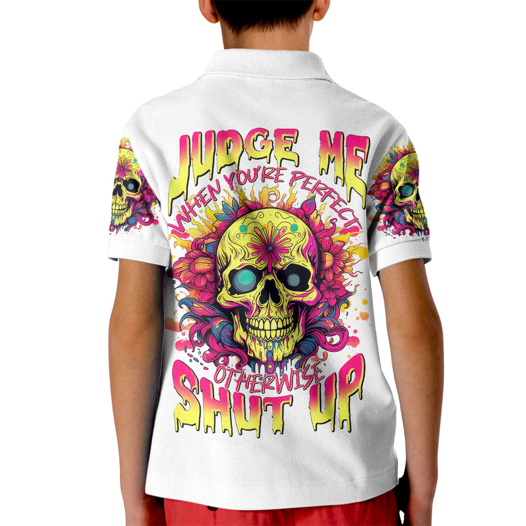 Flower Skull Kid Polo Shirt Judge Me When You're Perfect Otherwise Shut Up - Wonder Print Shop