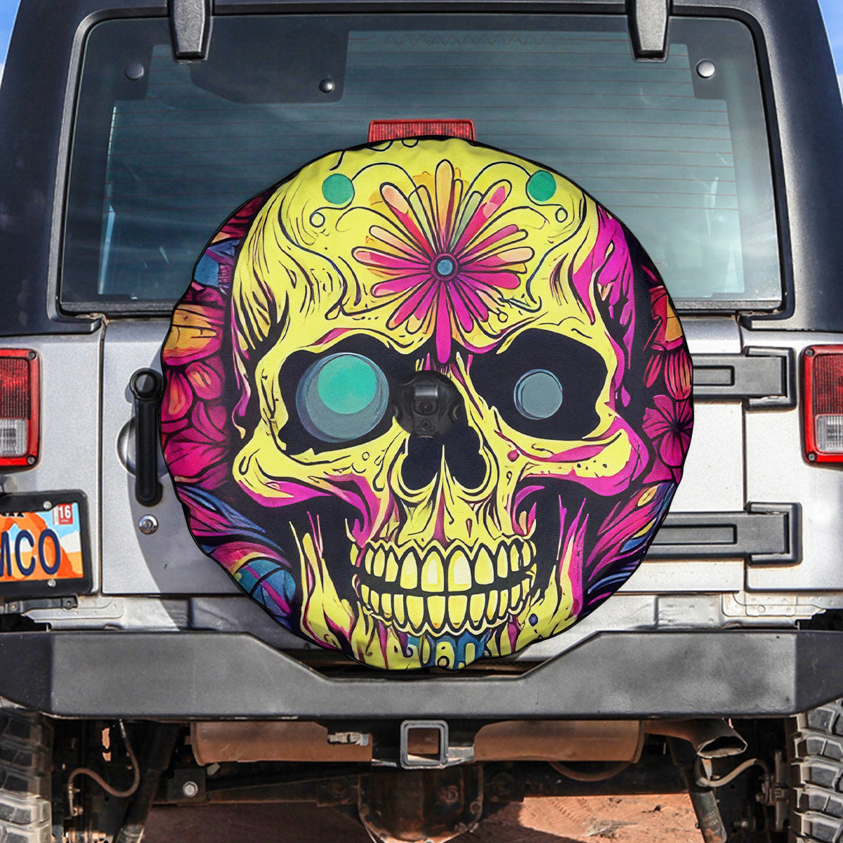 Flower Skull Spare Tire Cover Judge Me When You're Perfect Otherwise Shut Up - Wonder Print Shop