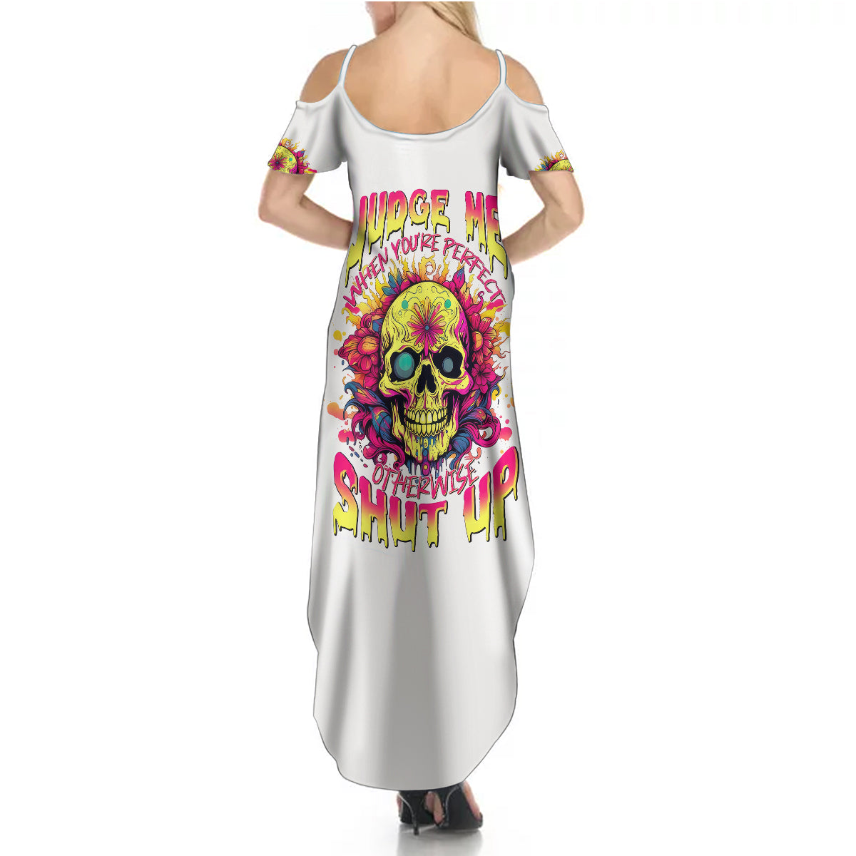 Flower Skull Summer Maxi Dress Judge Me When You 're Perfect Otherwise Shut Up - Wonder Print Shop