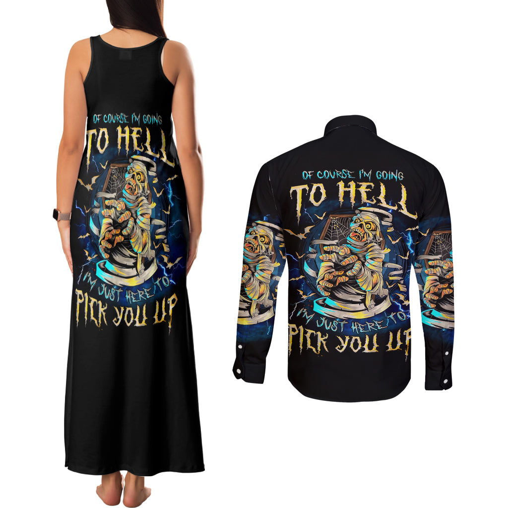 Mummy Skull Couples Matching Tank Maxi Dress and Long Sleeve Button Shirt I'm Going To Hell to Pick You Up - Wonder Print Shop