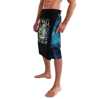 Skull graphic lavalava shorts with black side and blue swirl leg panel