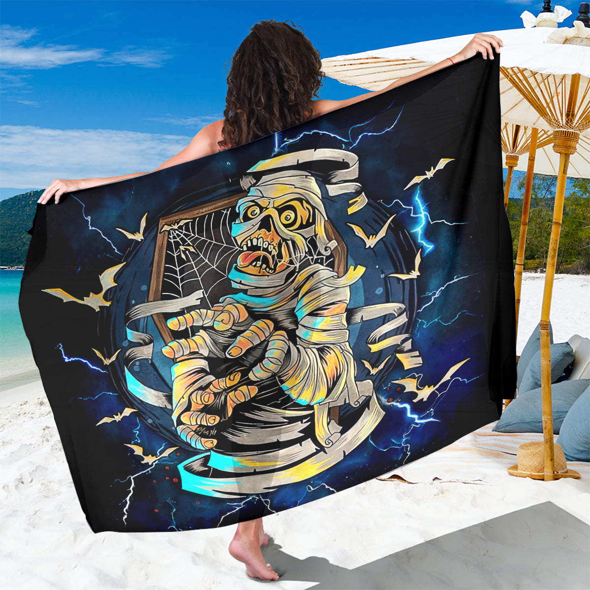 Mummy Skull Sarong I'm Going To Hell to Pick You Up - Wonder Print Shop