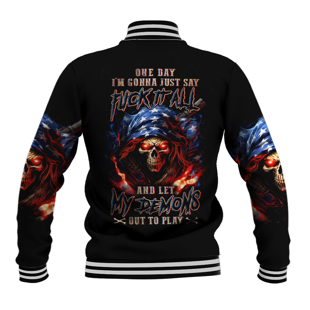 American Skull Baseball Jacket One Day I Gonna Fuck It All - Wonder Print Shop