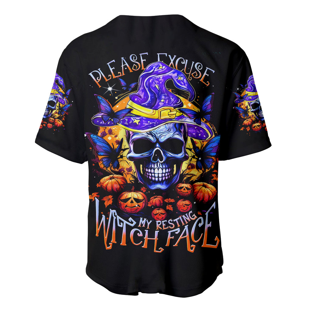 Halloween Skull Baseball Jersey Please Excuse My Resting Witch Face - Wonder Print Shop