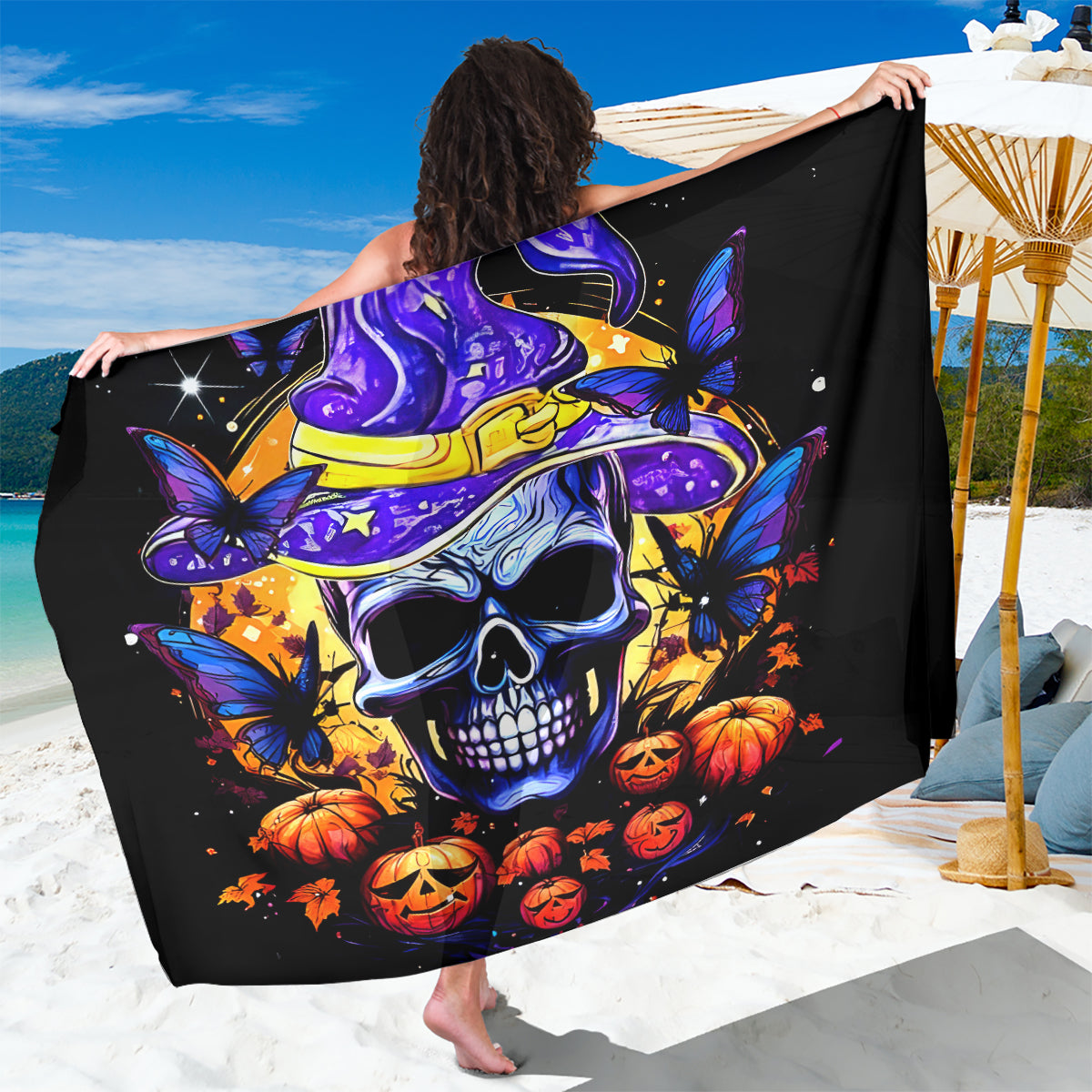 Halloween Skull Sarong Please Excuse My Resting Witch Face - Wonder Print Shop