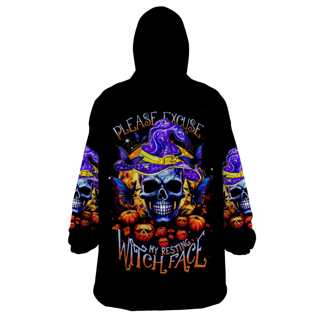 Halloween Skull Wearable Blanket Hoodie Please Excuse My Resting Witch Face