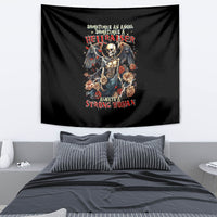 Black skull-and-angel graphic wall tapestry with roses and wings, hanging cloth